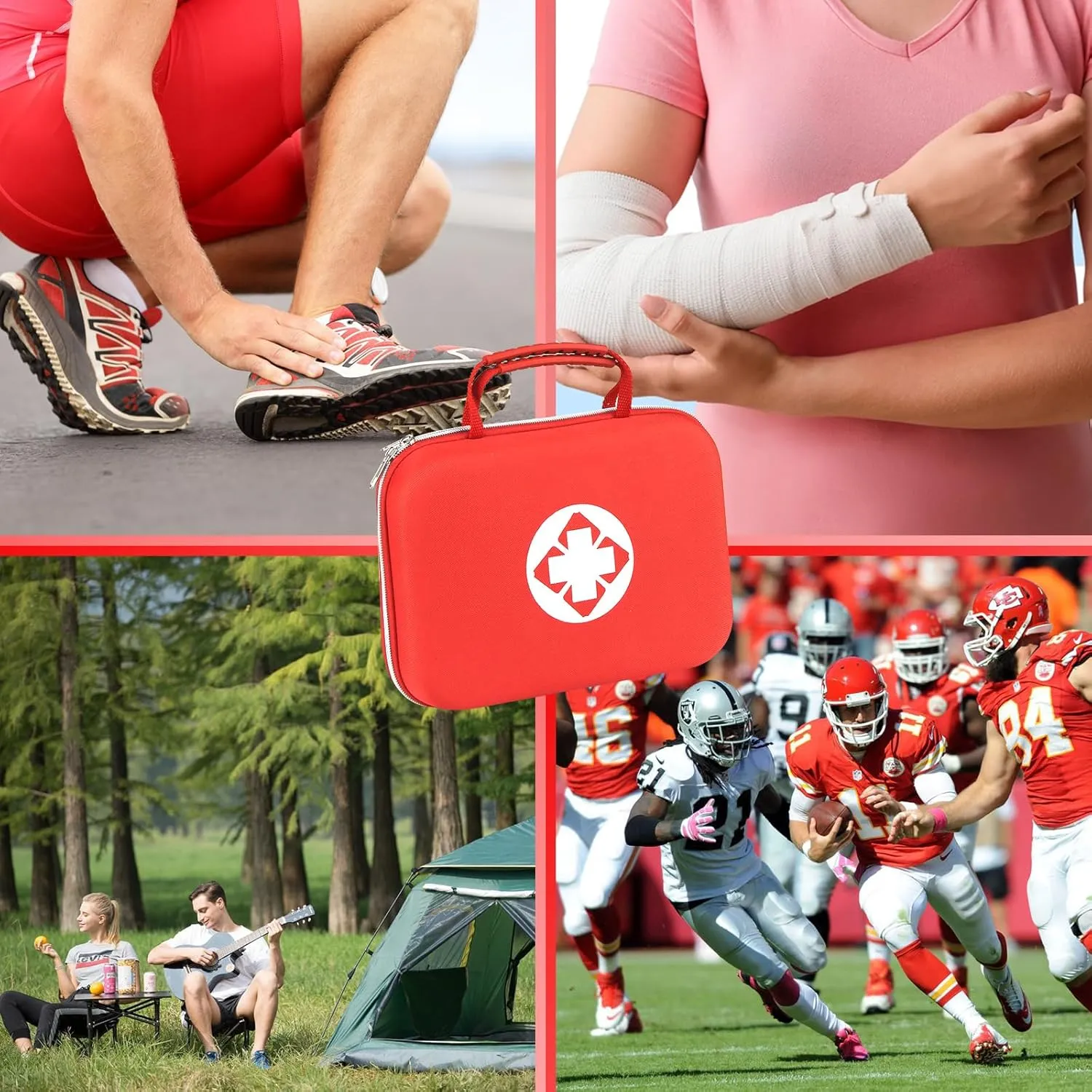 300PCS Home First Aid Kit for Hiking Car Home Emergency Kit First Aid Handheld Bag Multiple Purpose Case Outdoor Backpacking Gear for Disaster Preparedness Red