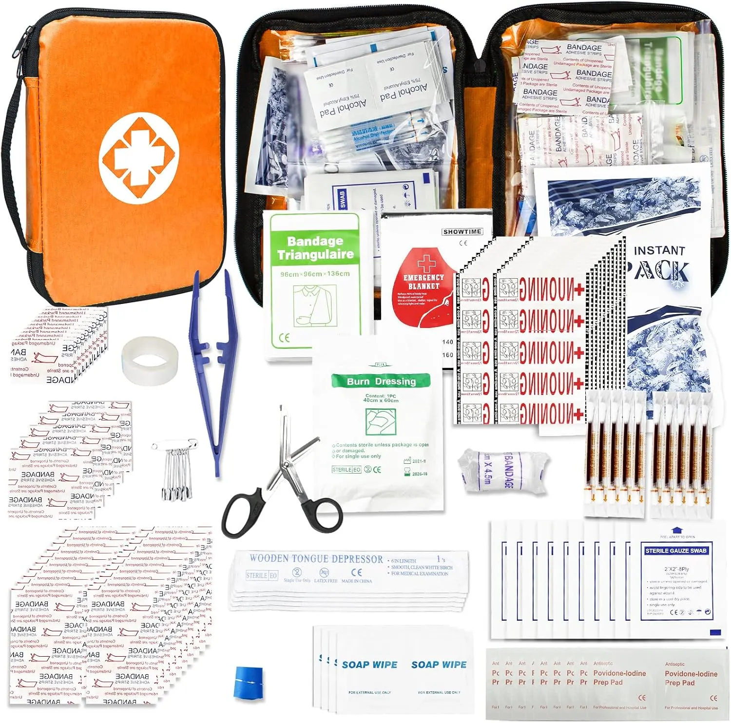 300Piece Portable First Aid Kit Refill Supplies for Car Mini Caming Emergency First Aid Kits Hiking Survival Essential for Outdoor Adventure Emergency Case, Orange 1st Aid