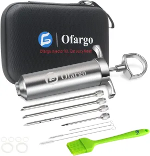 304-Stainless Steel Meat Injector Syringe with 4 Marinade Needles and Travel Case for BBQ Grill Smoker, gifts for men dad husband in Thanksgiving Christmas day