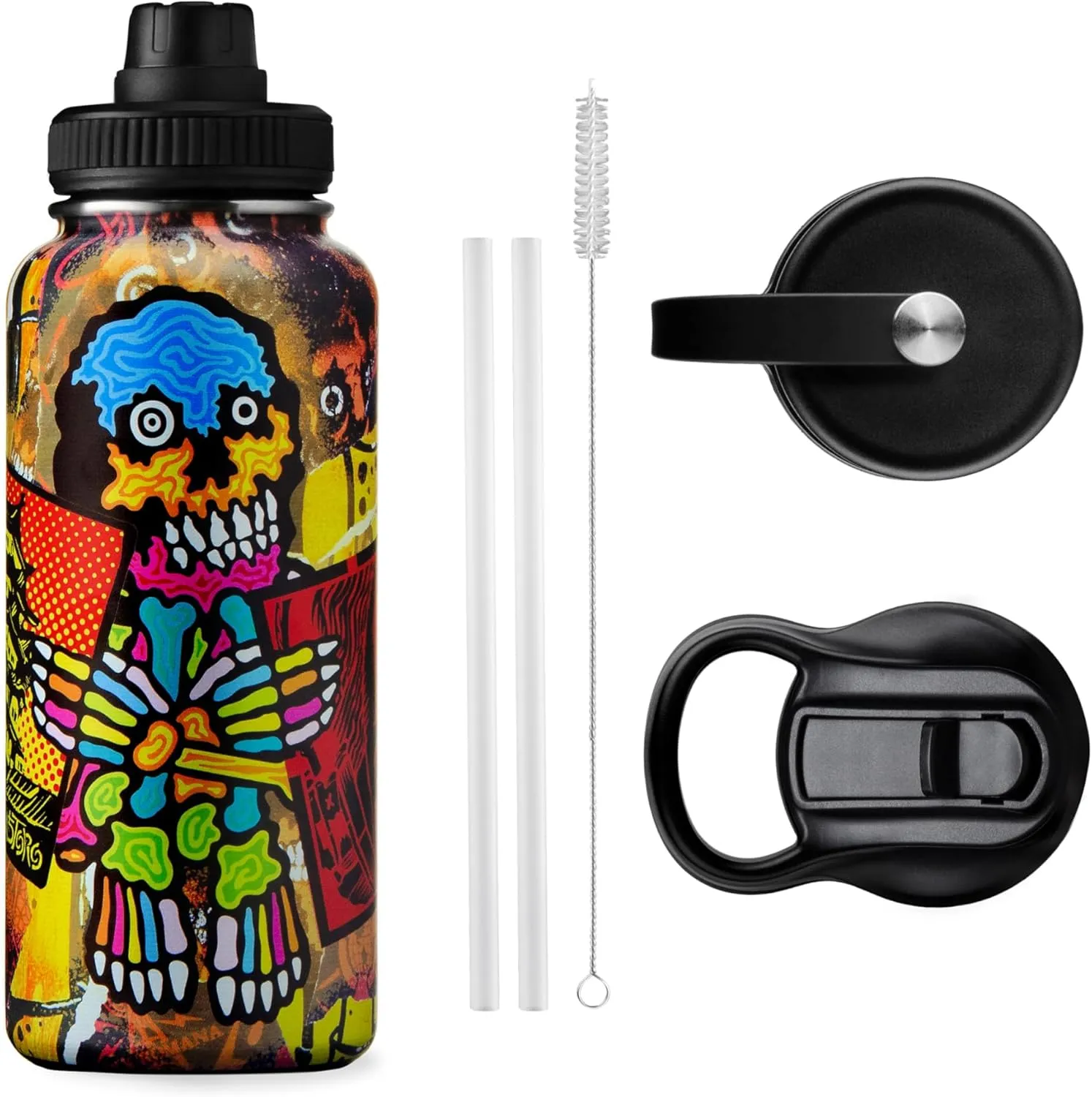 32 oz Insulated Water Bottle with Straw, Chug & Cap Lids - Drink In Style with Stainless Steel Water Bottles for Sports, Gym & Travel - Premium Double Walled Thermos Flask - The Paster
