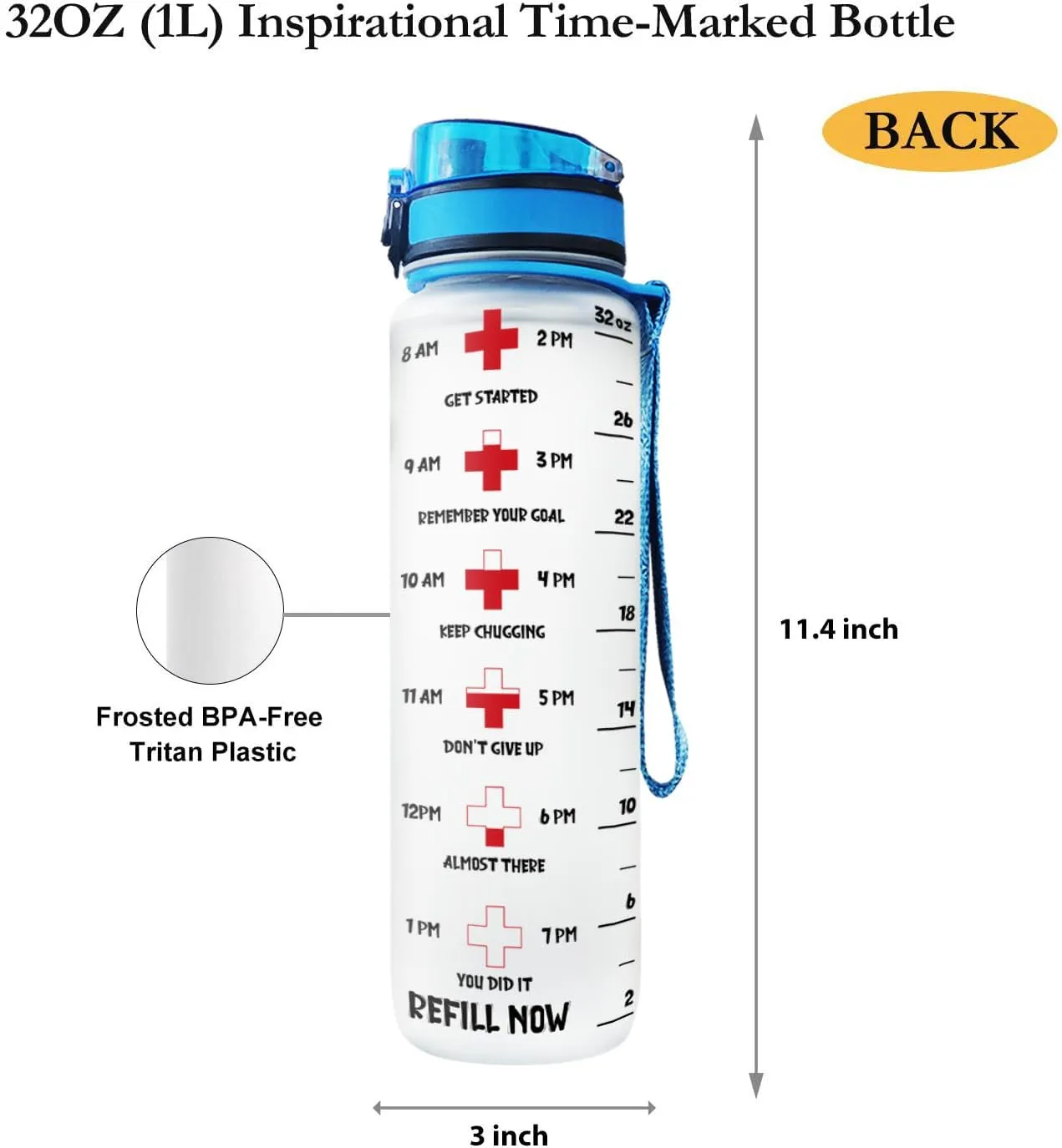 32oz 1liter Funny Ghost Night Shift Nurse, Inspirational Motivational Water Tracker Bottle with Times Marker & Removable Strainer, Water Bottle with Time to Drink for Sports, Home, Work