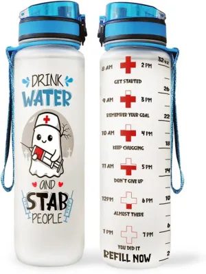 32oz 1liter Funny Ghost Night Shift Nurse, Inspirational Motivational Water Tracker Bottle with Times Marker & Removable Strainer, Water Bottle with Time to Drink for Sports, Home, Work