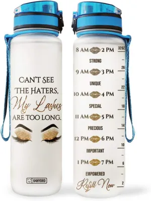 32oz 1liter Makeup Can't See the Hater My Lashes are too Long Water Bottles with Time Marker, Motivational Water Tracker Bottle with Times to Drink for Home, Work, Sport, Workouts, Gym, Travel