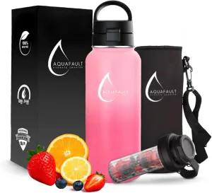 32oz Stainless Steel Fruit Infuser Water Bottle – BPA-Free, Leak-Proof, Easy to Clean, Reusable Sports Bottle for Gym, Travel & Outdoor Use (Black, Ocean Blue, Flamingo Pink)