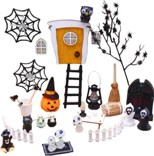 35Pcs/Set Halloween Miniatures Kit Horror Dollhouse Halloween Craft Supplies DIY Mini Waterproof Glowing Village Accessories for Courtyards Fish Tanks Crystal Balls
