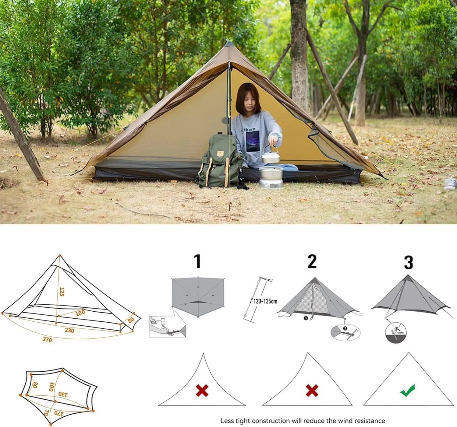 3F UL Gear Lanshan PRO Lanshan Ultralight Tent 3-Season Backpacking Tent for 1-Person or 2-Person, Waterproof Professional Tents for Camping, Trekking, Kayaking, Climbing