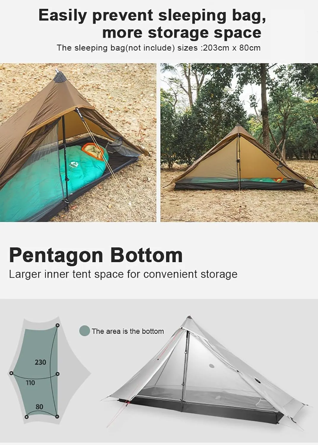 3F UL Gear Lanshan PRO Lanshan Ultralight Tent 3-Season Backpacking Tent for 1-Person or 2-Person, Waterproof Professional Tents for Camping, Trekking, Kayaking, Climbing