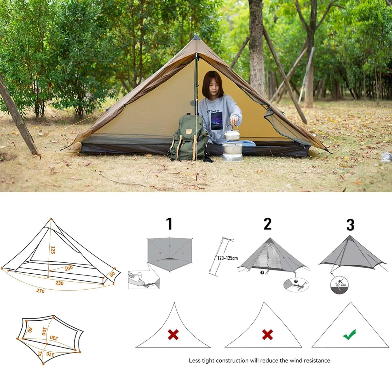 3F UL Gear Lanshan PRO Lanshan Ultralight Tent Ultralight Tent 3-Season Backpacking Tent for 1-Person or 2-Person Camping, Climbing, Hiking, Trekking, Kayaking (for 1 Person, Gray- 4 Season)