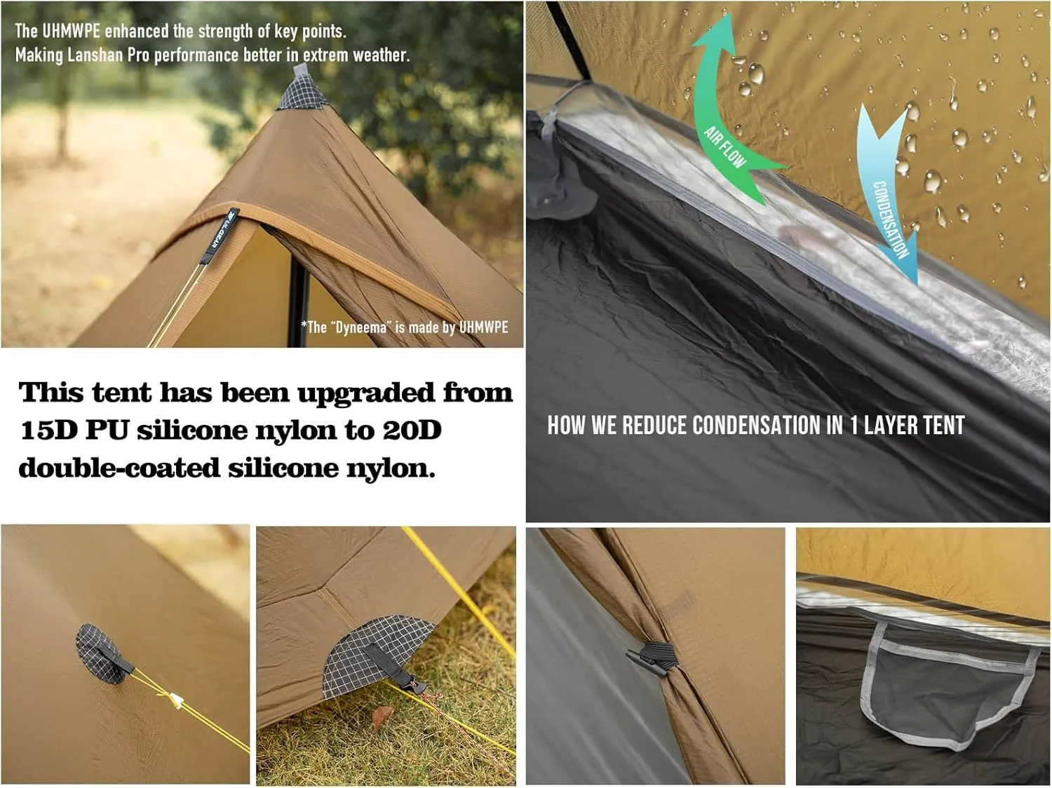 3F UL Gear Lanshan PRO Lanshan Ultralight Tent Ultralight Tent 3-Season Backpacking Tent for 1-Person or 2-Person Camping, Climbing, Hiking, Trekking, Kayaking (for 1 Person, Gray- 4 Season)