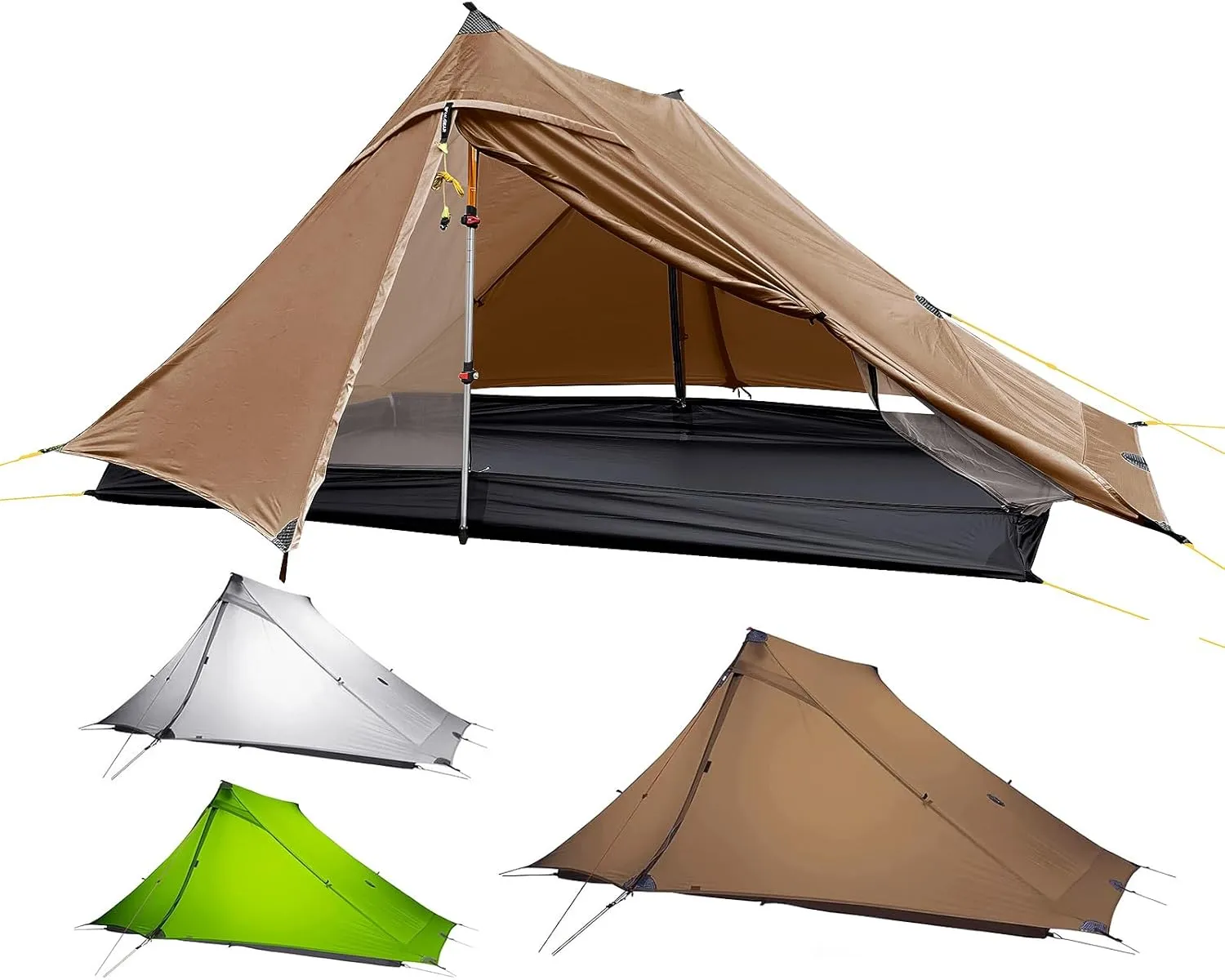 3F UL Gear LanShan pro Tent, 1 Person / 2 Person Outdoor Ultralight Camping Tent, 3-Season or 4-Season Professional Backpacking Ten, for Camping, Hiking, Trekking (Khaki-2 Person, 4 Season)