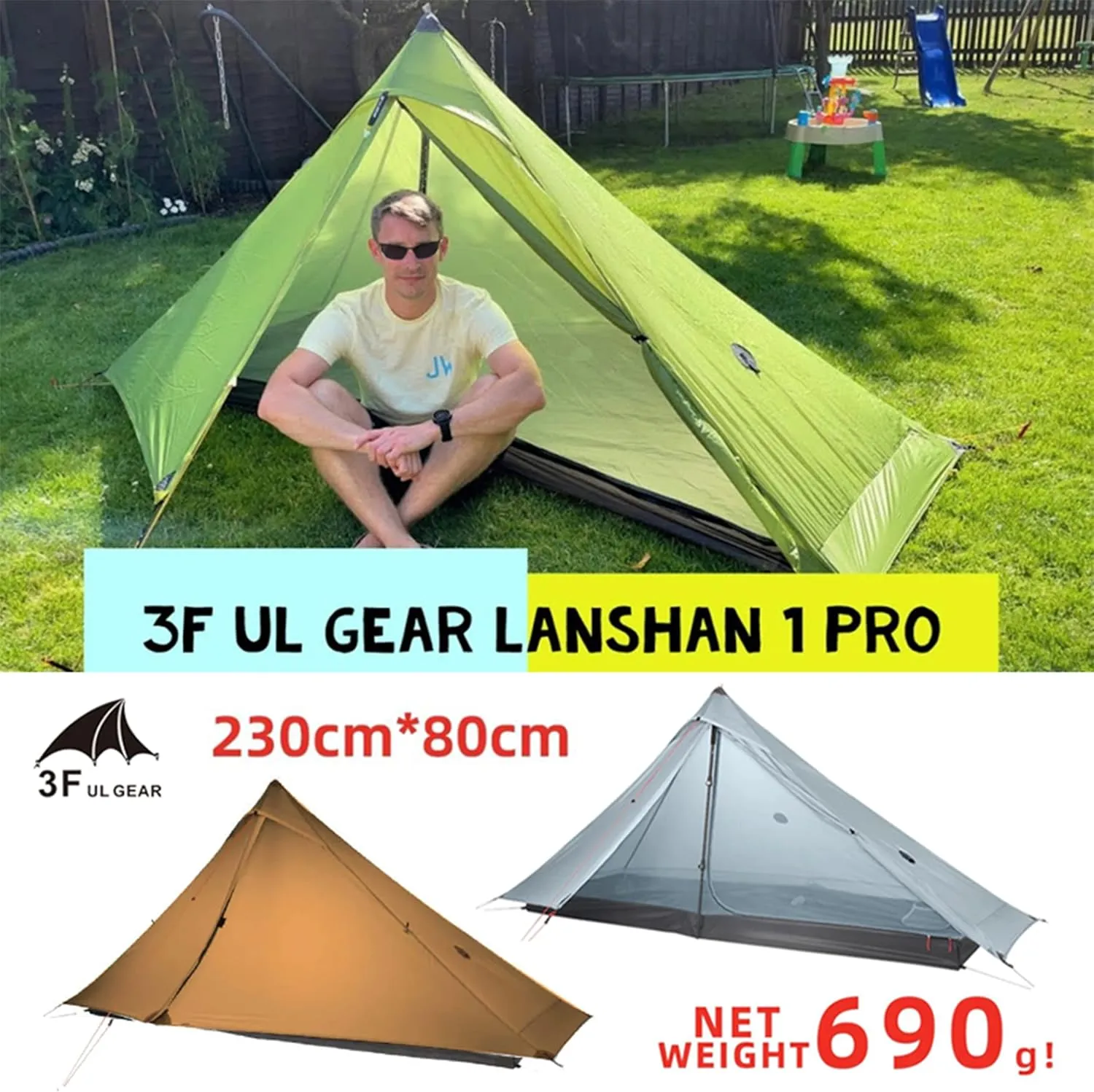 3F UL Gear Lanshan Pro Ultralight Tent 3-Season Camping Tent, Ideal for Camping in The Garden,Outdoor Lightweight Camping Shelter and Hiking Tent