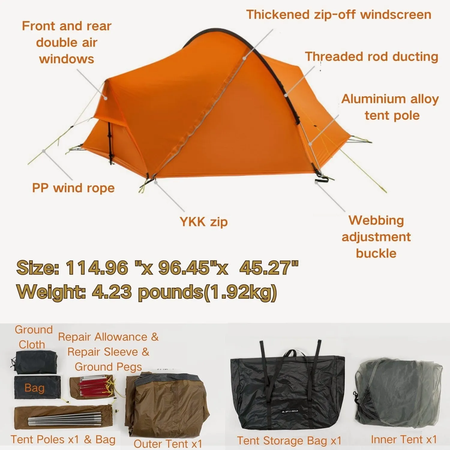 3F UL Gear Waterproof 2-Person 3 Seasons Camping Tent, Easy Set Up Outdoor Tent with Carry Bag, Portable Camping & Hiking Tent Shelter for Outdoor
