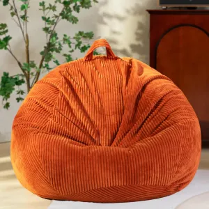 3ft Stuffed Animal Storage Bean Bag Chair （No Filler）, Giant Heavy Soft Corduroy Bean Bag Cover for Kids Teens & Adults，Round Fluffy Multi-Scene Sofa for Living Room, Gamer Den, Gifts (Amber Color)