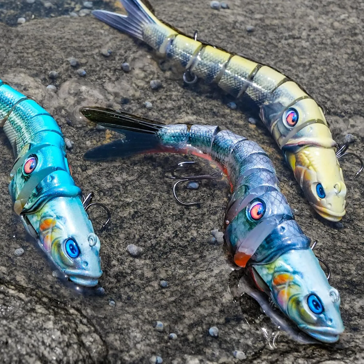 3PCS Lifelike Multi-Jointed Swimbait, Bass Fishing Lure for Freshwater and Saltwater, Slow Sinking, Mustad Hook, Angler's Gift, for Pike Largemouth Bass, 1/2oz, 3/4oz and 1 1/4oz