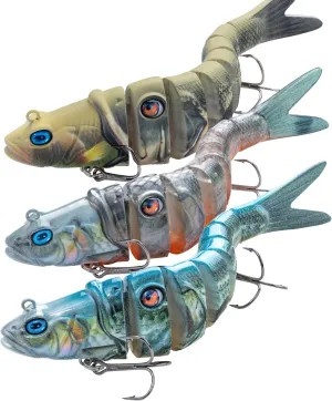 3PCS Lifelike Multi-Jointed Swimbait, Bass Fishing Lure for Freshwater and Saltwater, Slow Sinking, Mustad Hook, Angler's Gift, for Pike Largemouth Bass, 1/2oz, 3/4oz and 1 1/4oz