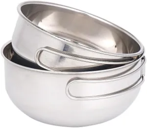3pcs Stainless Steel Camping Tableware with Mesh Storage Bag Folding Bowls for Outdoor Cooking Lightweight and for Picnics and Travel