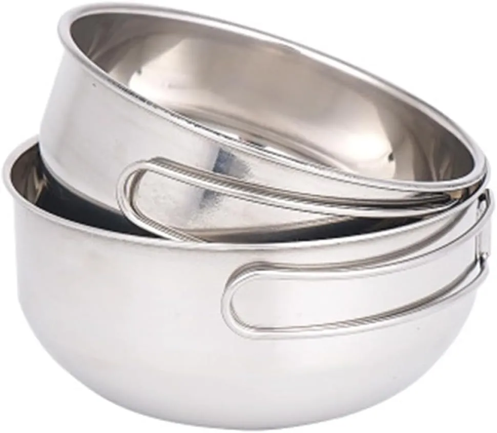 3pcs Stainless Steel Camping Tableware with Mesh Storage Bag Folding Bowls for Outdoor Cooking Lightweight and for Picnics and Travel