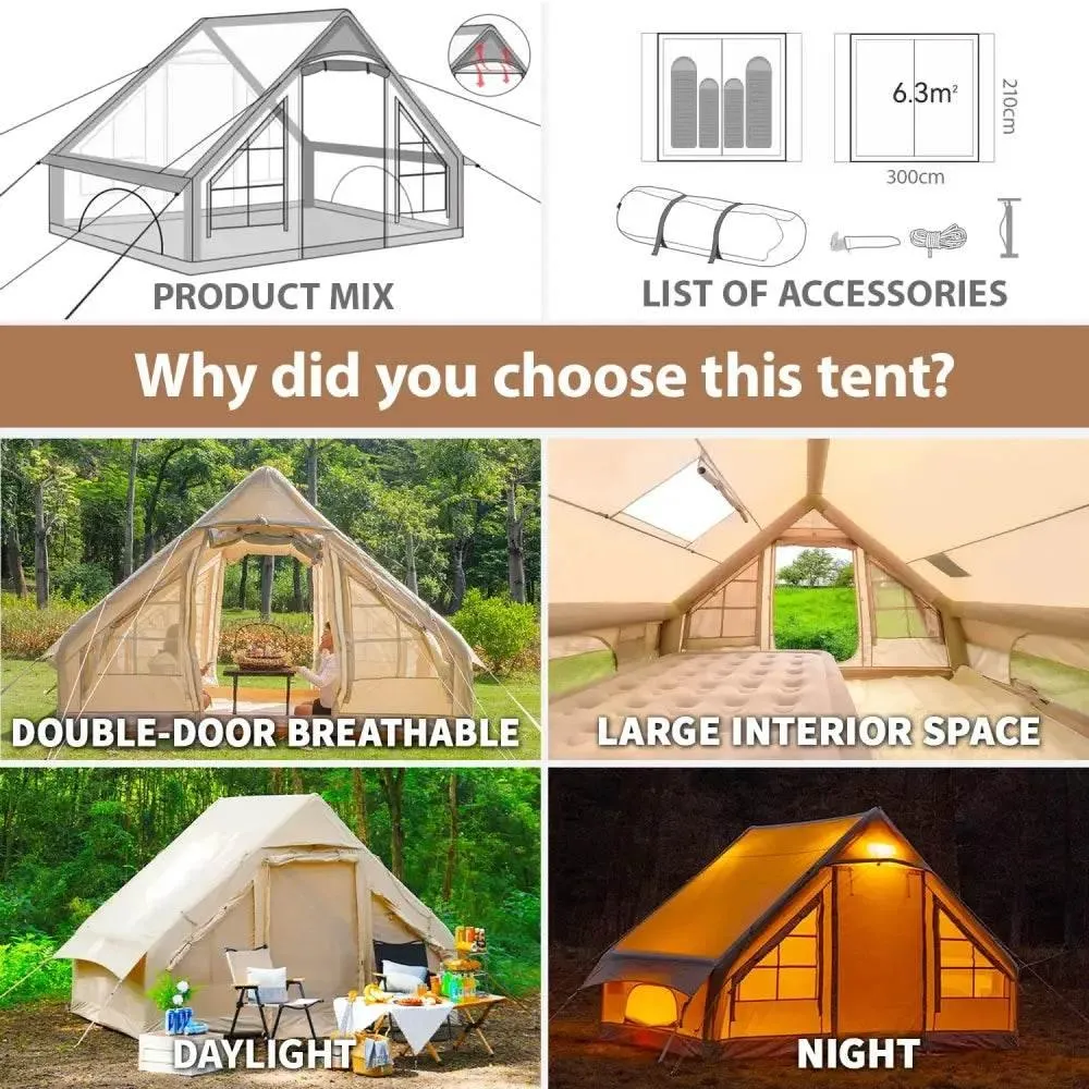 4-6 People Inflatable Tent Easy Set-Up for Camping