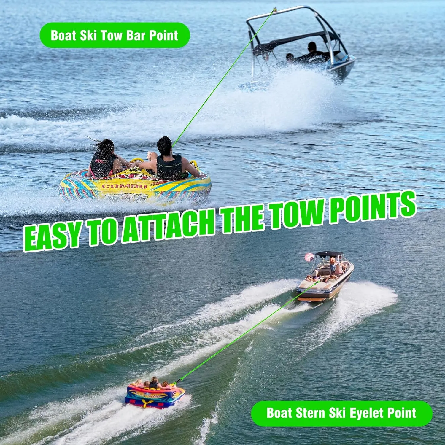 4-6K 60FT Boat Tow Rope for Tubing, Fits 1-4 Person Towable Tubes Boating, Heavy-Duty Floating Tube Tow Rope for Watersports