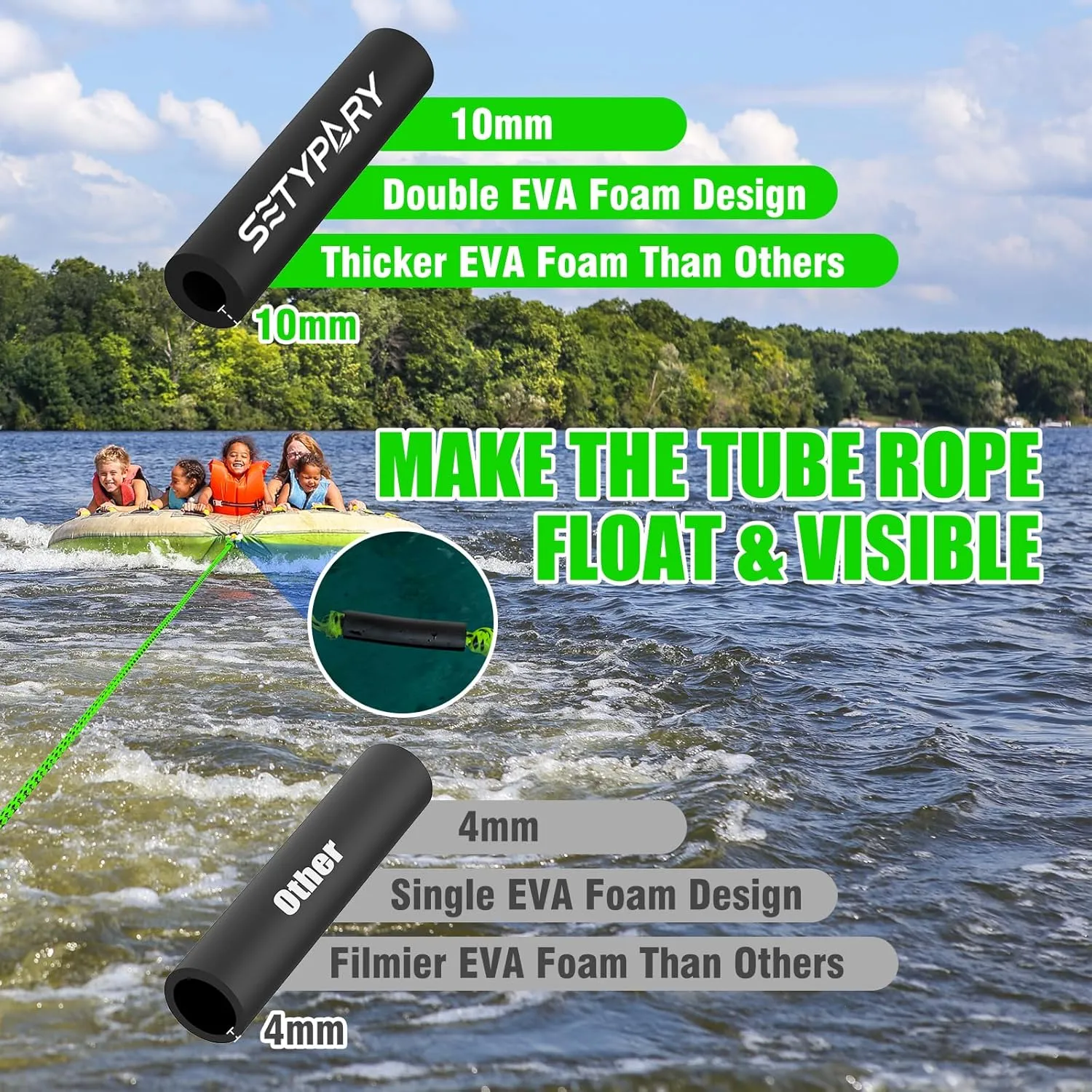 4-6K 60FT Boat Tow Rope for Tubing, Fits 1-4 Person Towable Tubes Boating, Heavy-Duty Floating Tube Tow Rope for Watersports