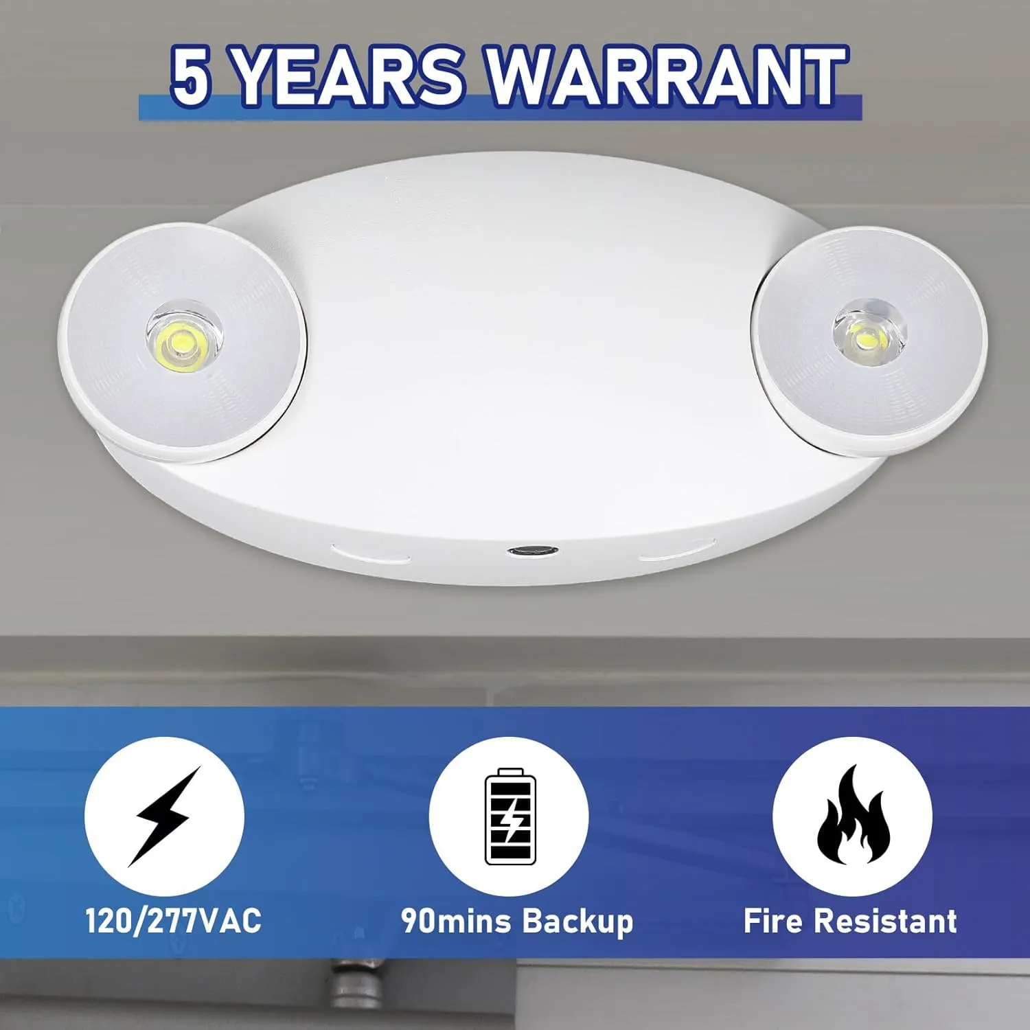 4 Pcs Emergency Lights for Business, with Battery Backup 2 Adjustable LED Head Ac 120/277v Commercial Emergency Lighting Fixture, Ul Certified, Fire Resistant for Home Outdoor Restaurant