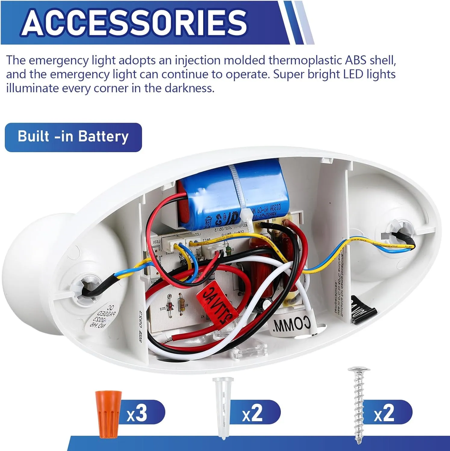 4 Pcs Emergency Lights for Business, with Battery Backup 2 Adjustable LED Head Ac 120/277v Commercial Emergency Lighting Fixture, Ul Certified, Fire Resistant for Home Outdoor Restaurant