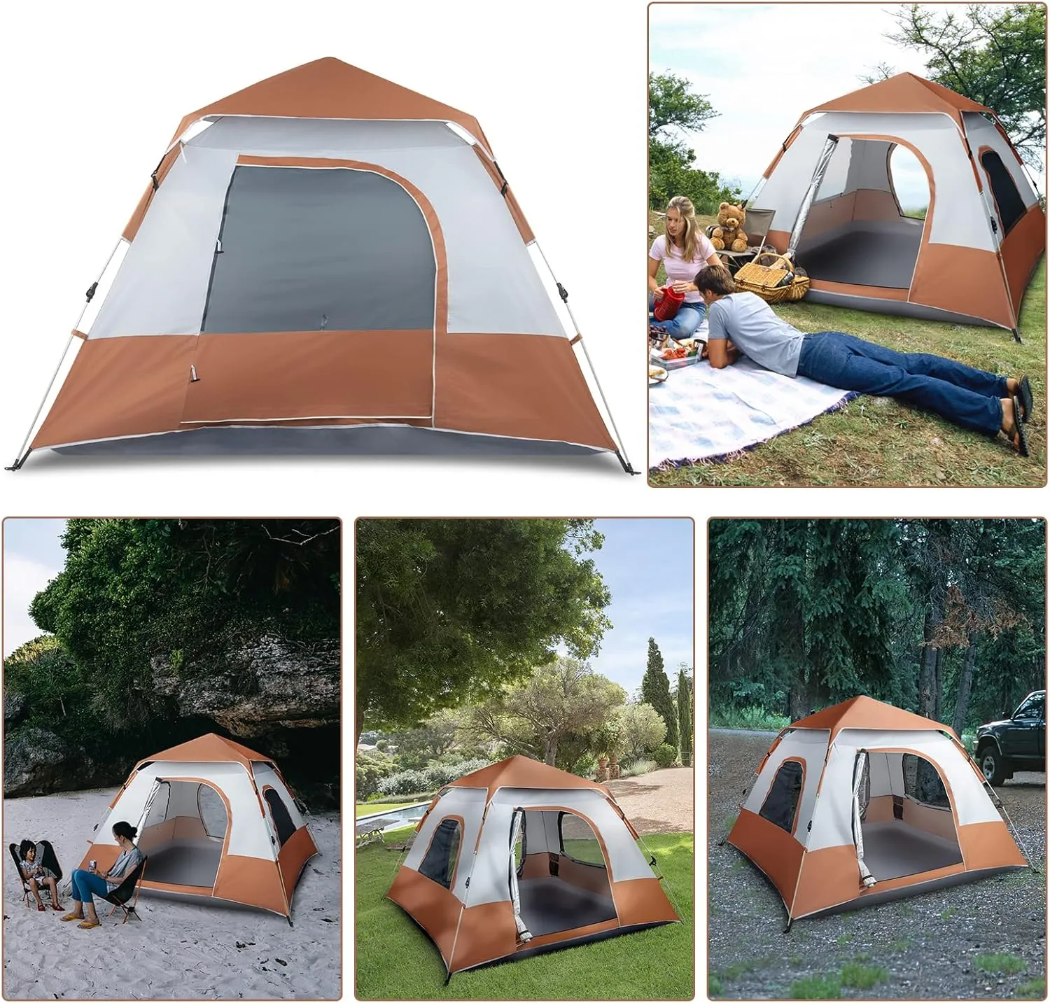 4 Person Camping Tent, 4 Person Easy Pop Up Tent, Waterproof Easy Setup Family Tents Instant Tent Backpacking Tents Lightweight Outdoor Tent for Camping Hiking Traveling Beach