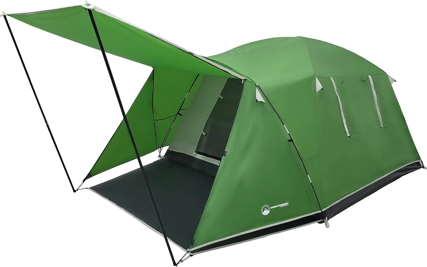 4 Person Camping Tent - Water-Resistant Outdoor Shelter with Attached Porch Canopy and Carrying Bag by Wakeman Outdoors (Green)