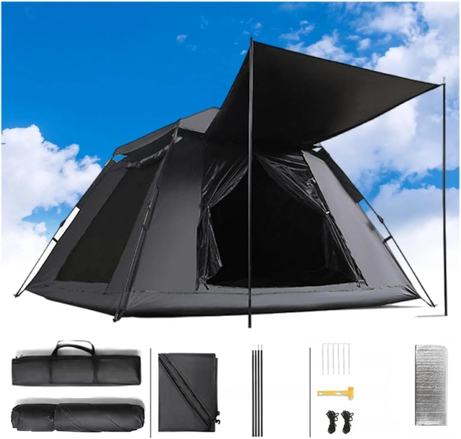 4-Person Camping Tent, Waterproof Windproof, Quick Setup, Sun Insect Protection, Ideal for Hiking, Picnic Garden