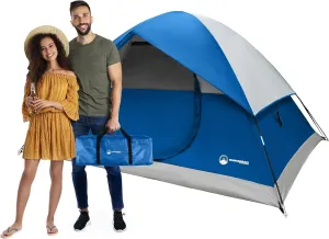 4 Person Camping Tent with Rainfly and Carrying Bag - Easy Pop Up Family Tents for Camping Essentials, Beach, Hiking, Backpacking, Mountaineering and Camp Travel
