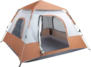 4-Person Family Tent Camping Tent,Camping Tents 4 Person Pop Up Tent Quick Setup Automatic Hydraulic Family Travel Tent w/Windows, Doors Carry Bag Included,Brown