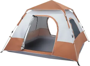 4 Person Pop Up Tent Instant Tents for Camping, Spring Quick Opening Family Tent Camping,Venting Cabin Tent with 2 Doors & 2 Mesh Windows,Easy Set Up Dome Tent for Camping Beach Outdoor Trave