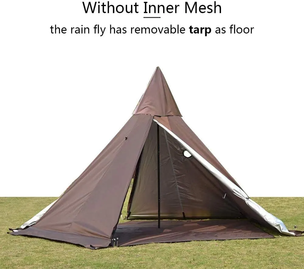 4 Season Waterproof Teepee Tent Pyramid Tent with Stove Hole Jack for Outdoor Camping Hiking, Height 7.8FT/240CM