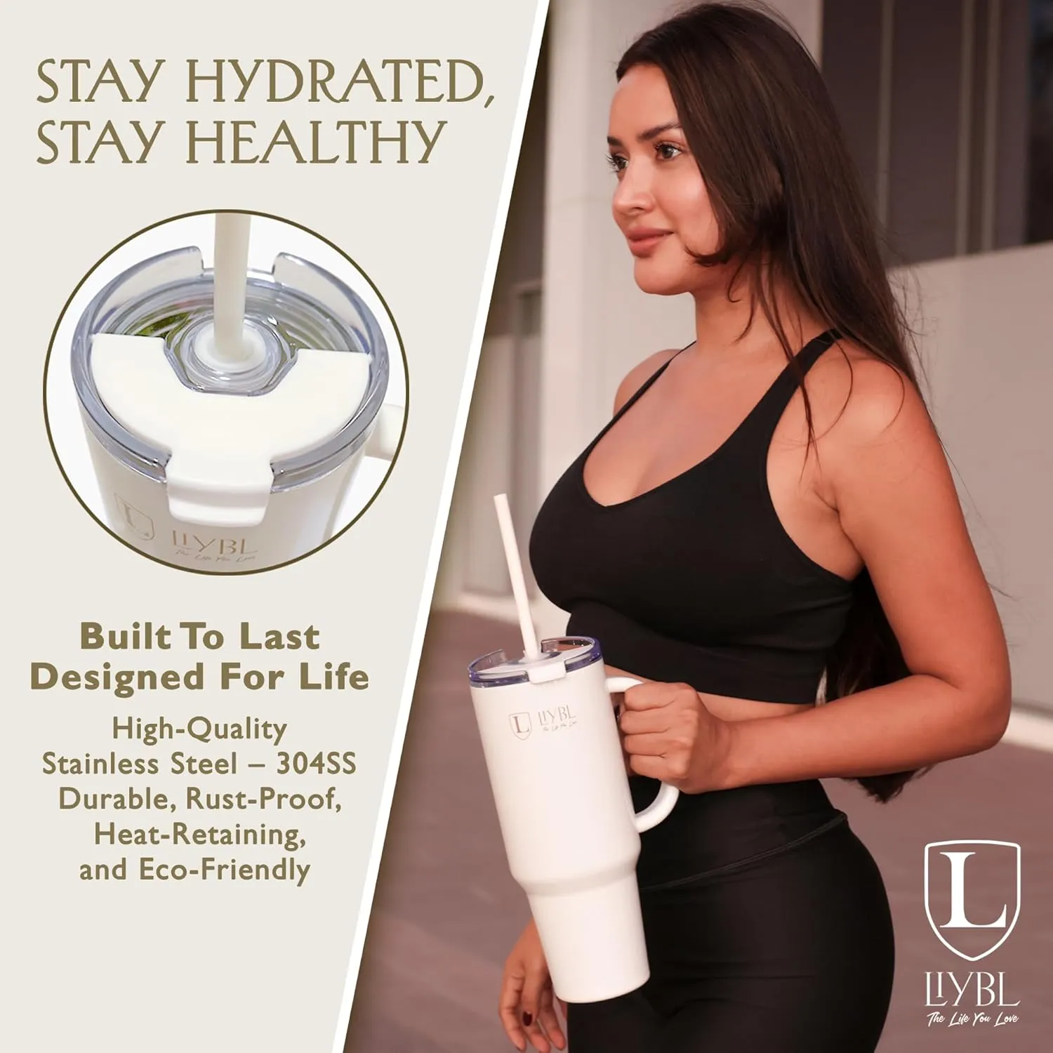 40 oz Tumbler with Handle and Straw - Stainless Steel Water Bottle - Leak Proof Insulated Travel Cup for Hot and Cold to Hydrate On The Go - Travel Tumblers for Women, Gym Gifts for Women (Snow White)
