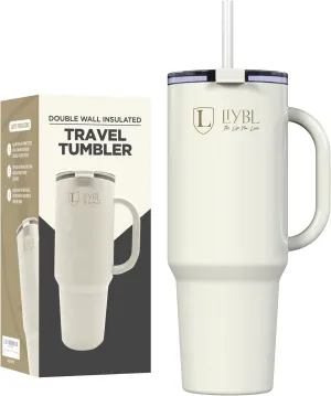 40 oz Tumbler with Handle and Straw - Stainless Steel Water Bottle - Leak Proof Insulated Travel Cup for Hot and Cold to Hydrate On The Go - Travel Tumblers for Women, Gym Gifts for Women (Snow White)