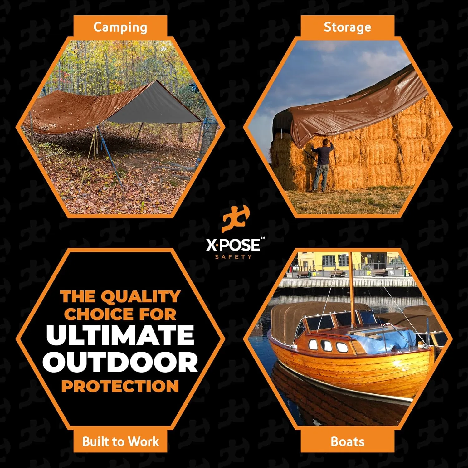 40' x 60' Brown/White Ultra Heavy Duty Tarp - 20 Mil Waterproof Cover for Rain Camping, Tent, UV Protection - Extra Large Outdoor Tarp With Reinforced Corners