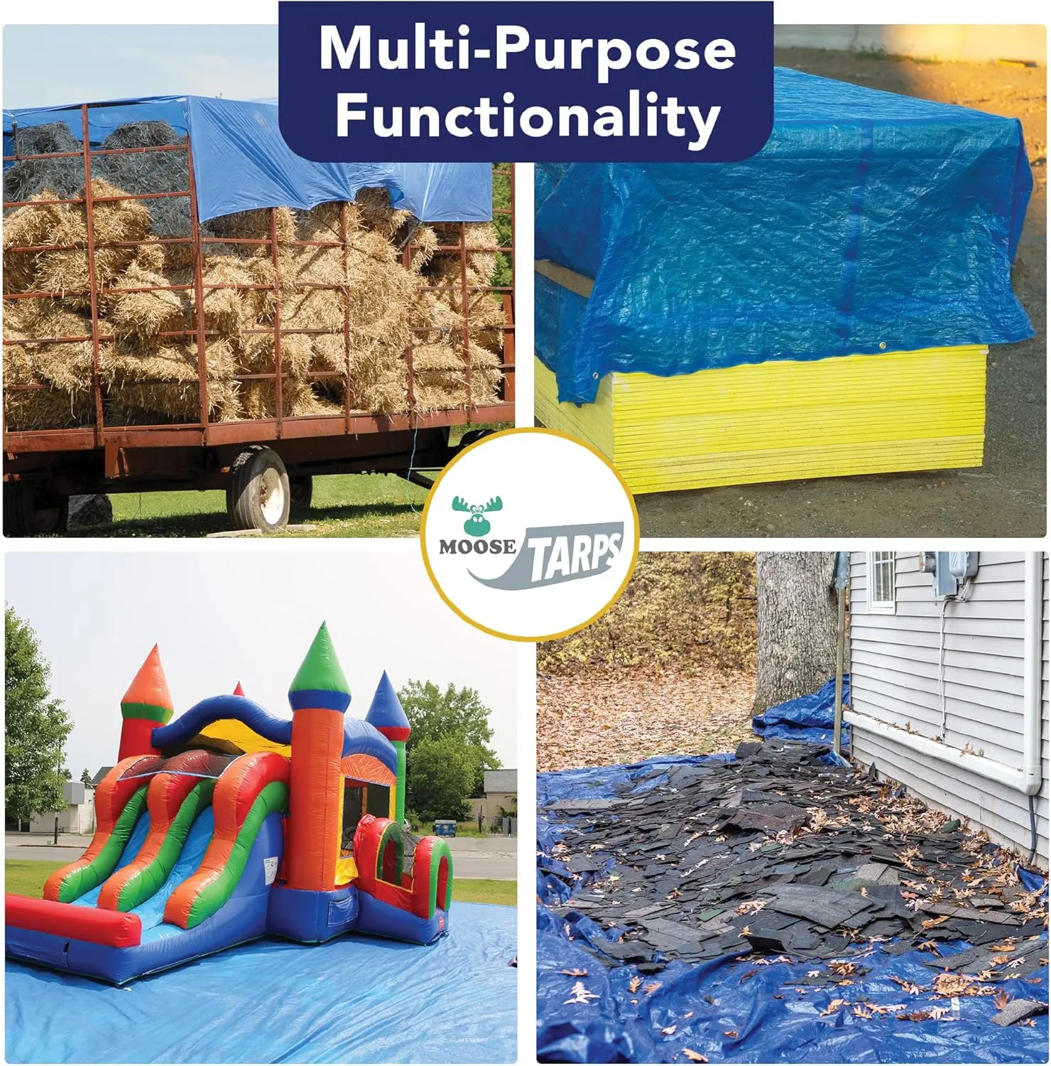 40' x 60' Waterproof Tarp | Medium Duty Reversible Blue/Silver | Multipurpose Indoor/Outdoor Use: Tents, Wood Cover, Furniture, Car, Boat, Pool, & More | Tear Resistant