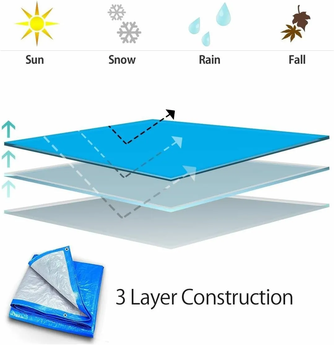 40' x 60' Waterproof Tarp | Medium Duty Reversible Blue/Silver | Multipurpose Indoor/Outdoor Use: Tents, Wood Cover, Furniture, Car, Boat, Pool, & More | Tear Resistant