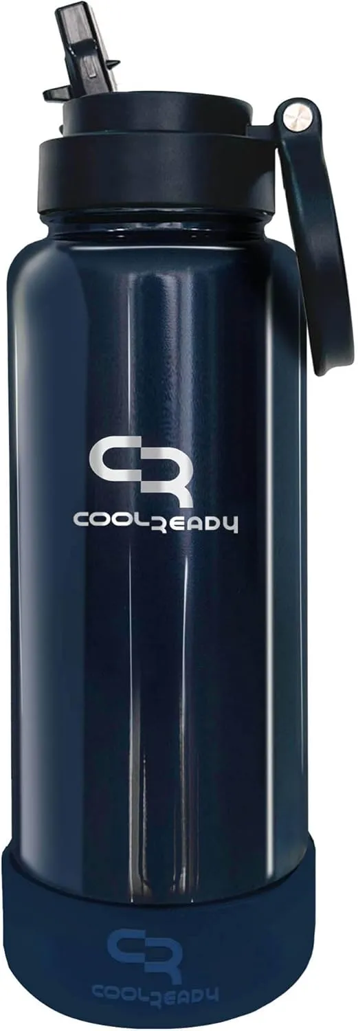 40oz Blue Double Walled Insulated Stainless Steel Water Bottle with Straw Lid, Chug Lid, Silicon Boot, Wide Mouth, Workout Bottle for Men and Women