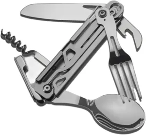 420 Stainless Steel Folding Multi-tool Portable Fork Spoon Outdoor Survival Camping Pocket Detachable Hand Tools