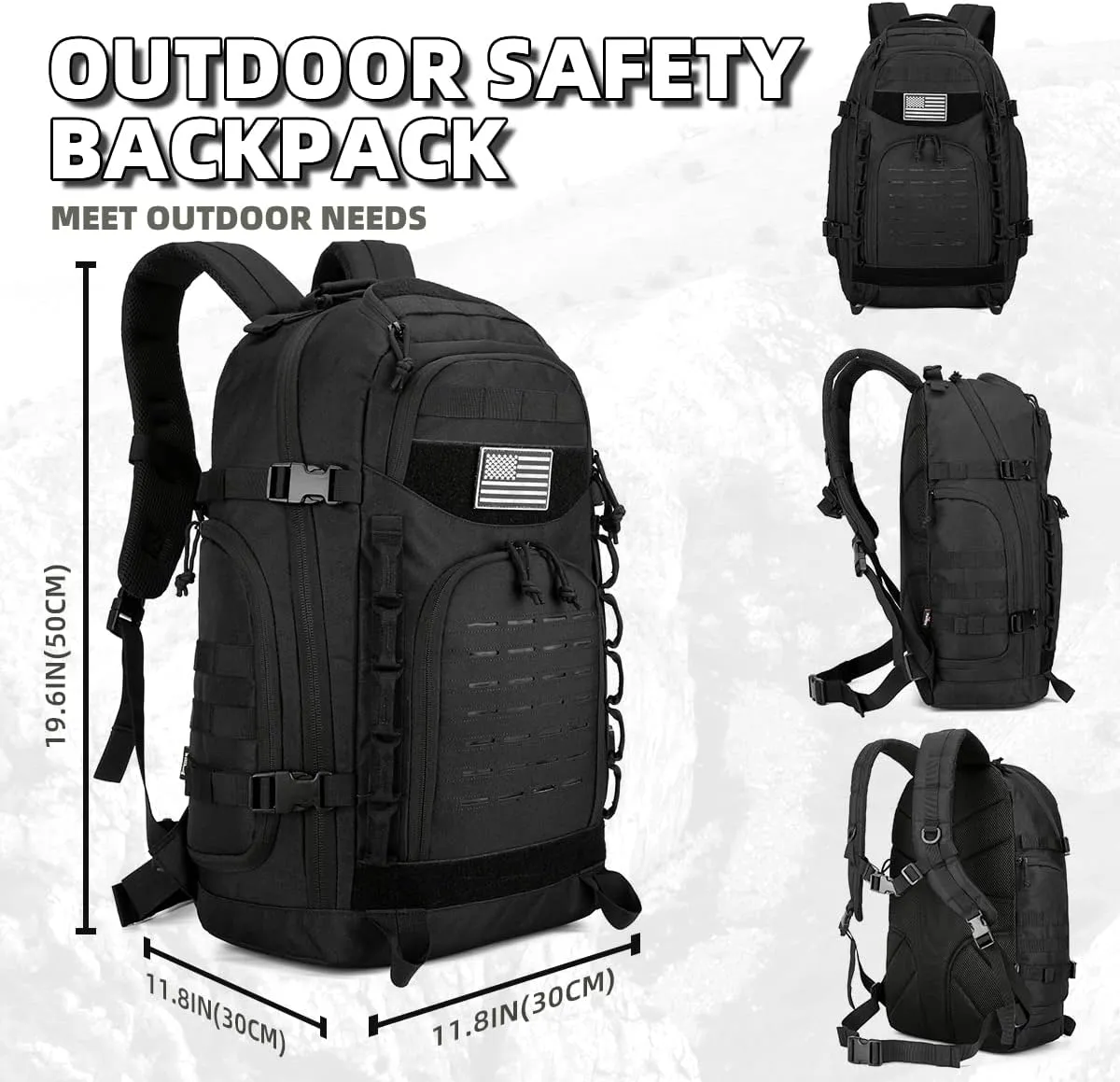 45L Tactical Backpack for Men and Women Army Assault Pack Large Molle Military Tactical Backpack Bug Out Bag Daypack (Black)