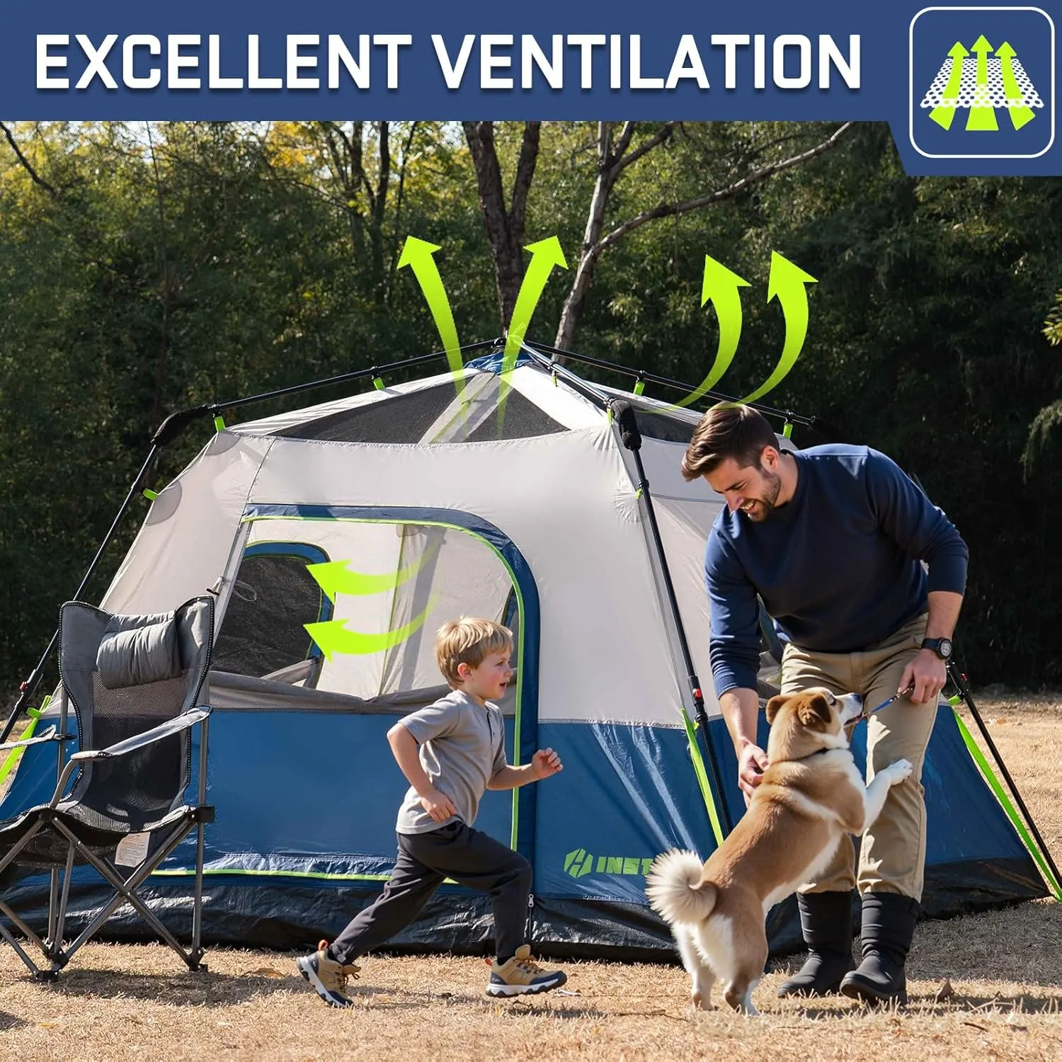 4/6 Person Instant Tent, Waterproof Pop Up Tents for Camping with Rainfly, 60 Seconds Easy Setup, Automatic Cabin Tent for Family Camping with Expandable Carry Bag & Upgraded Ventilation