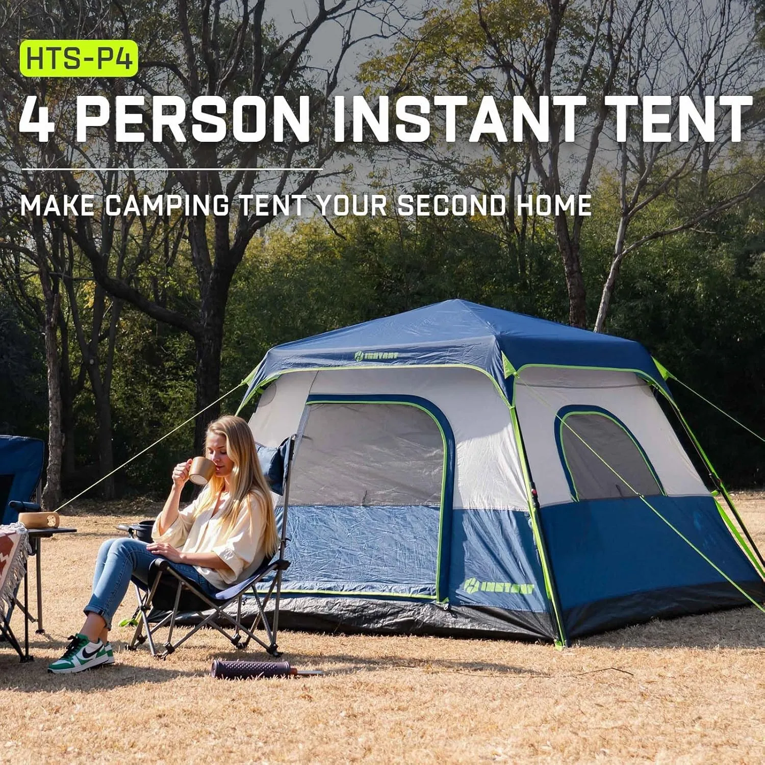 4/6 Person Instant Tent, Waterproof Pop Up Tents for Camping with Rainfly, 60 Seconds Easy Setup, Automatic Cabin Tent for Family Camping with Expandable Carry Bag & Upgraded Ventilation