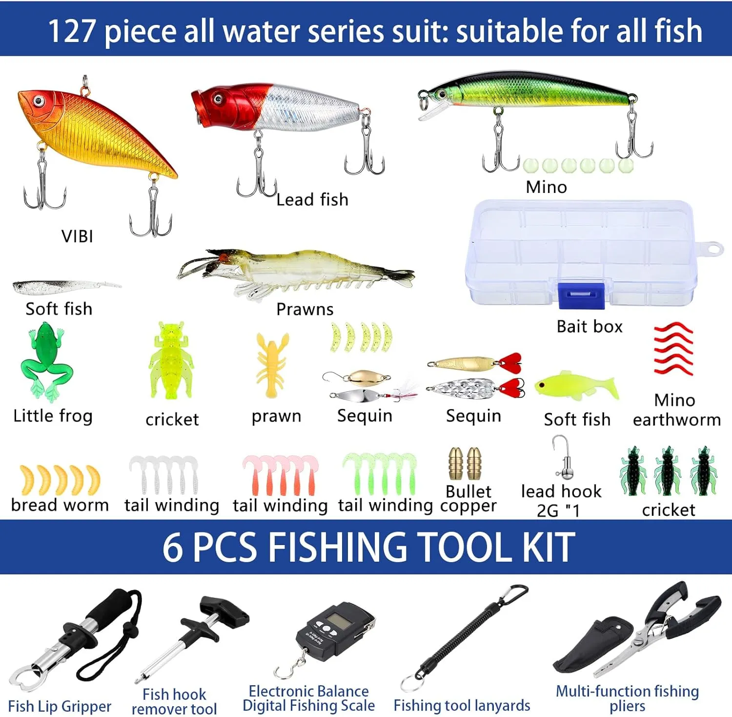 482 Pcs Fishing Tools Kit Fishing Accessories Kit Include Fish Hook Lures Hook Remover Lip Gripper Backpack for Men Women Gifts