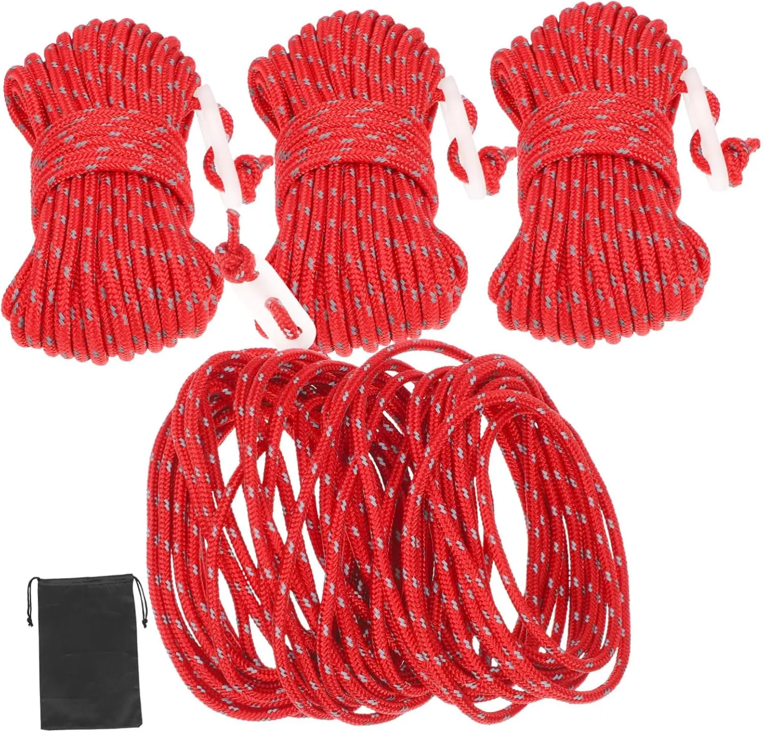 4pcs Reflective Tent Cord High Visibility Camping Rope with Storage Bag Durable Windproof Tensioner Strap for Outdoor Hiking and Climbing Activities