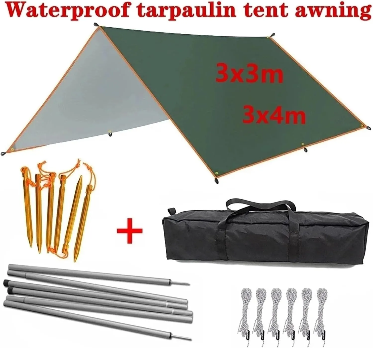 4x3m 3x3m Awning Waterproof Tarp Tent Shade Ultralight Garden Canopy Sunshade Outdoor Camping Hammock Rain Fly Beach Sun Shelter for Outdoors, Picnic(Awning Single Cloth,3x4m)