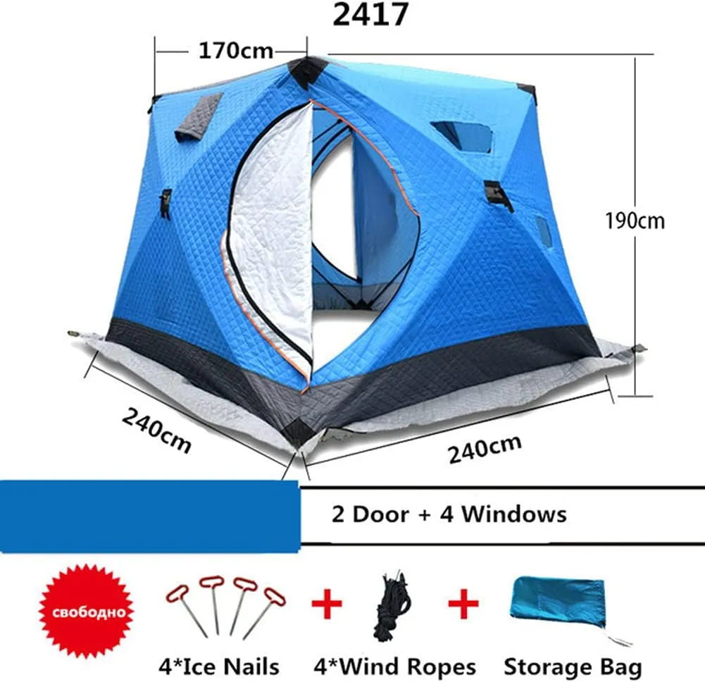 5-8 Person Winter Ice Fishing Tent Large Winter Ice Fishing Tent Warm Camping Tourist Tent Outdoor Camping Tent for Ice Fishing (Camouflage 5~8 People) (Blue 5~8 People)
