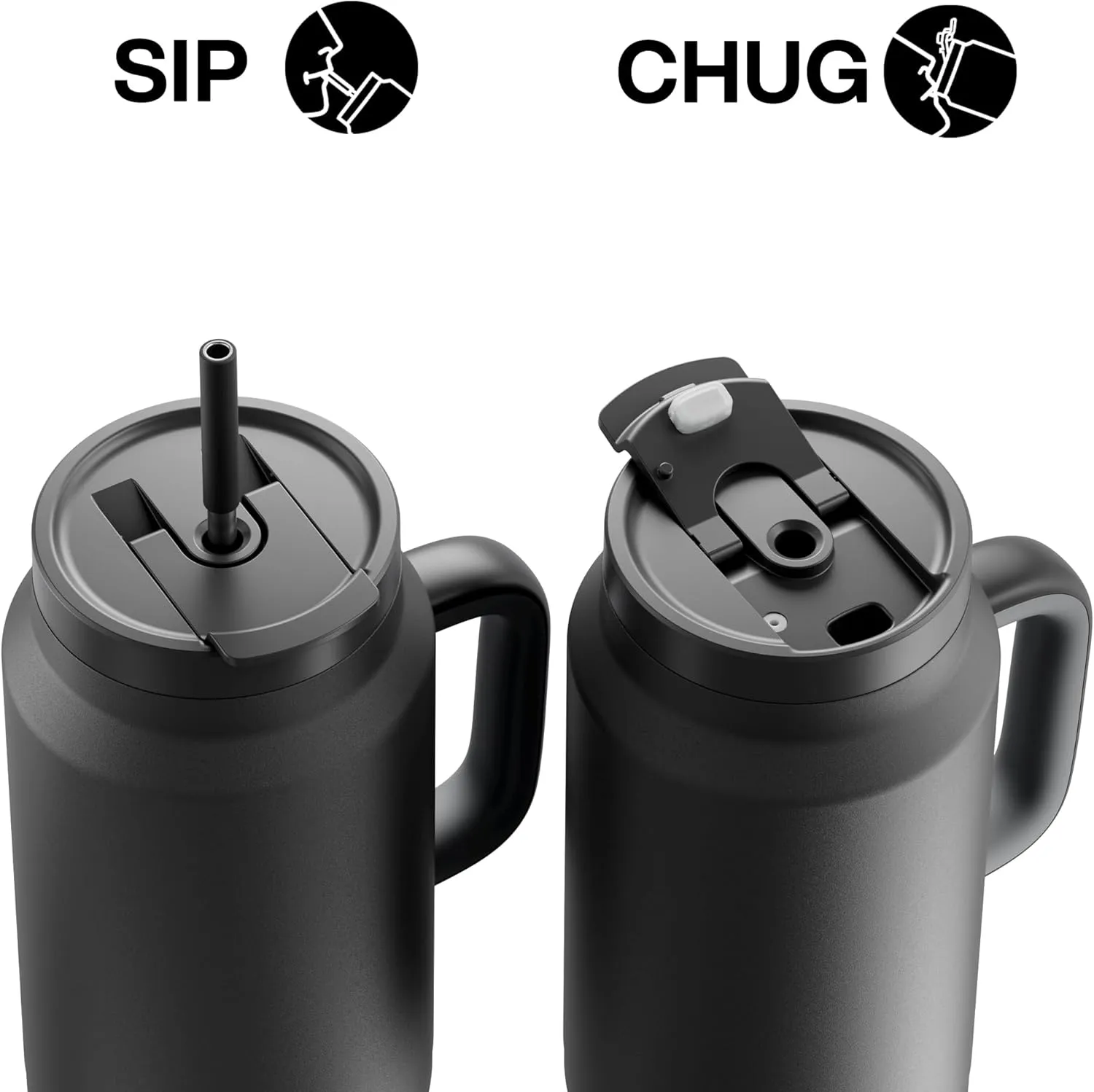 50 oz Tumbler with Handle and Straw, 100% Leak-Proof Insulated Cup Large Water Bottle with 2-in-1 Lid, Reusable Stainless Steel Travel Mug Water Jug, Non-slip Base, BPA-Free （Black Night）