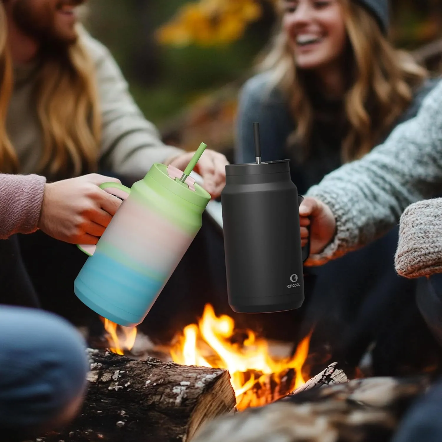 50 oz Tumbler with Handle and Straw, 100% Leak-Proof Insulated Cup Large Water Bottle with 2-in-1 Lid, Reusable Stainless Steel Travel Mug Water Jug, Non-slip Base, BPA-Free （Black Night）