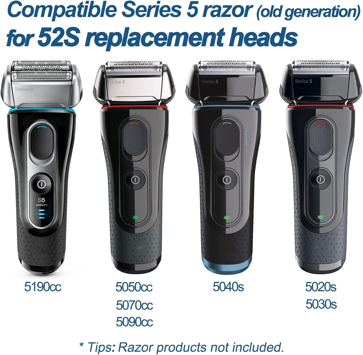 52S Series 5 Foil and Cutter Replacement Head for Braun S5 Shaver，Series 5 Wet and Dry Replacement Head Compatible with 5190cc 5020, 5030 5040 5050 5070 5090… Models